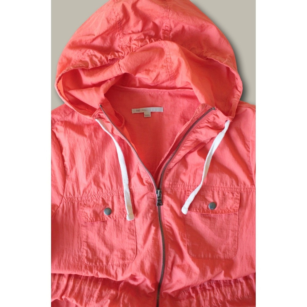 Gap Y2K Vibrant Orange Utility Hooded Windbreaker Jacket Small Lightweight Nylon - Picture 4 of 8